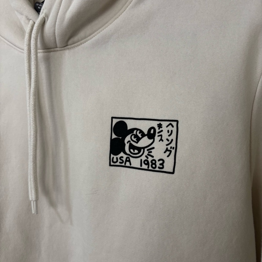 H&M x Mickey Mouse x Keith Haring Men's off white Beige Pullover Hoodie sweater - Picture 3 of 10